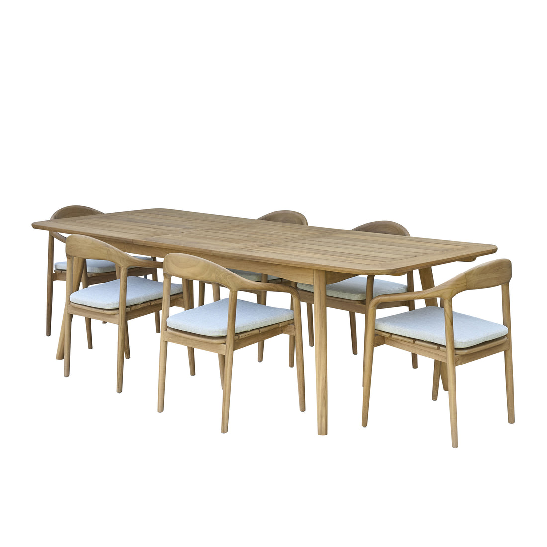 AMBRE - Set di mobili da giardino in teak massello con tavolo allungabile 6/8 pers.