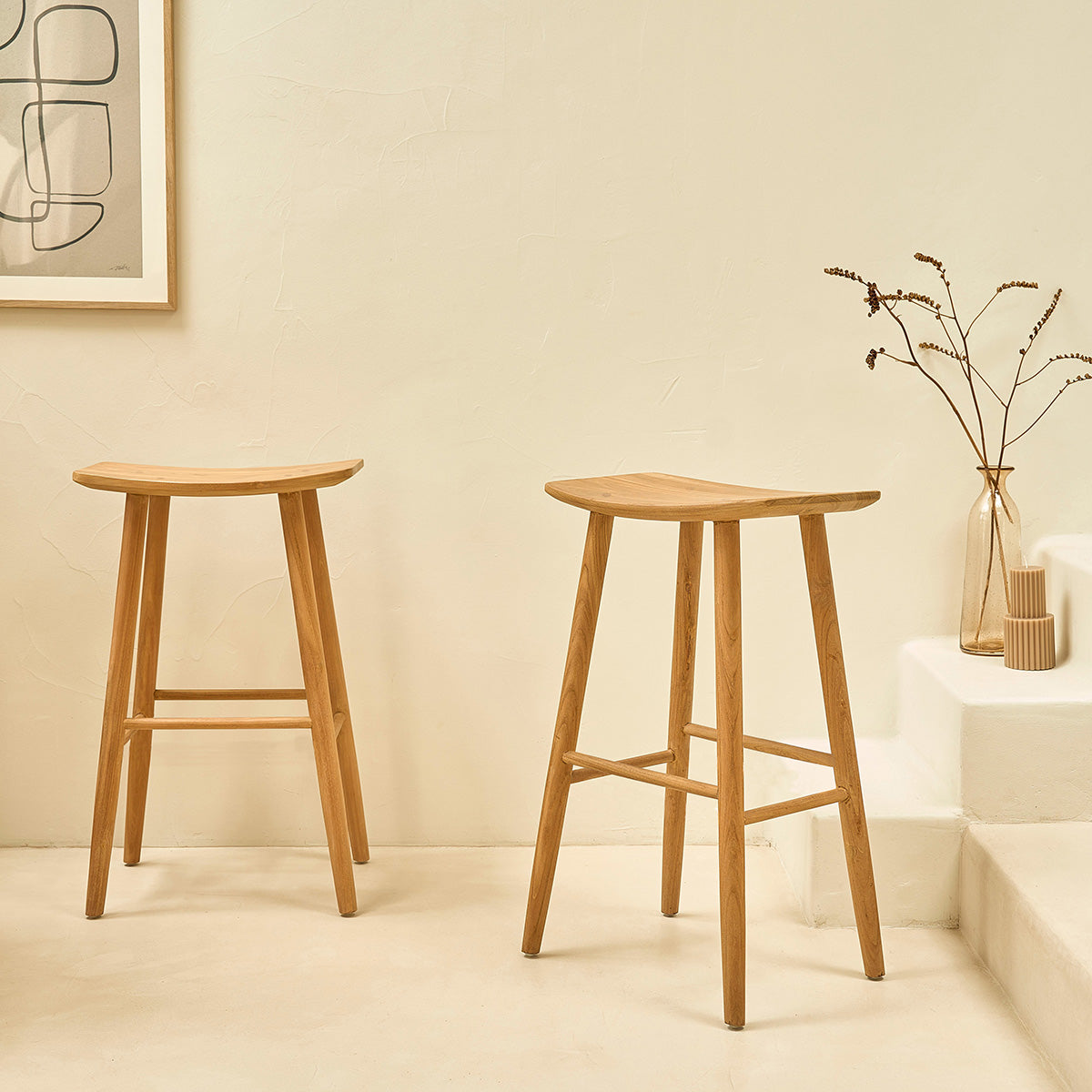 AMBRE - Set di 2 sgabelli da bar in teak massello 75 cm