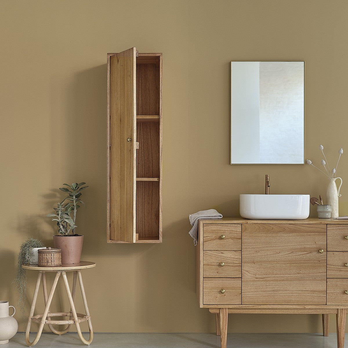 FIFTIES - Badezimmersäule aus massivem Mindi, hängend, 120 cm