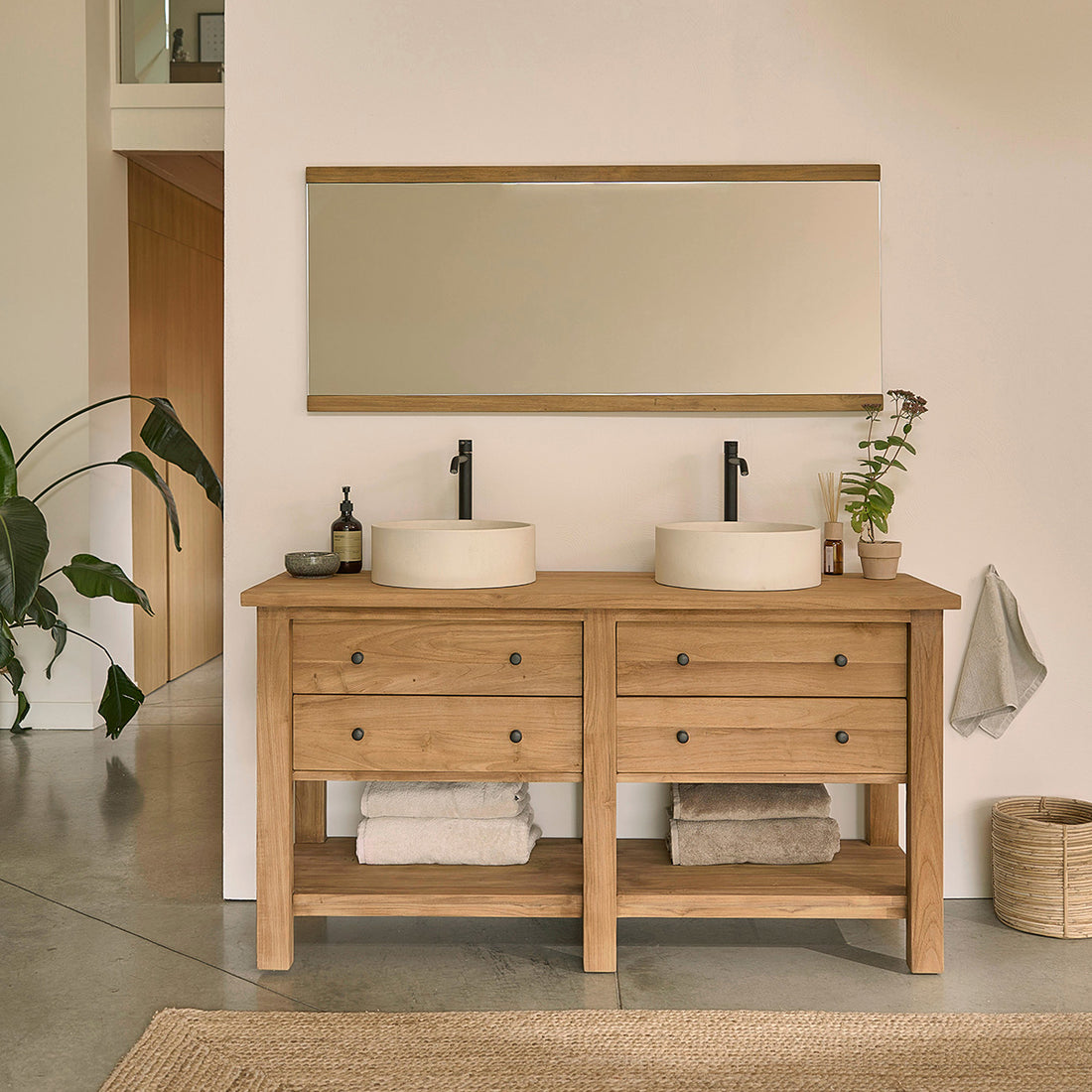 NAHELE - Meuble de salle de bain en teck massif 150 cm