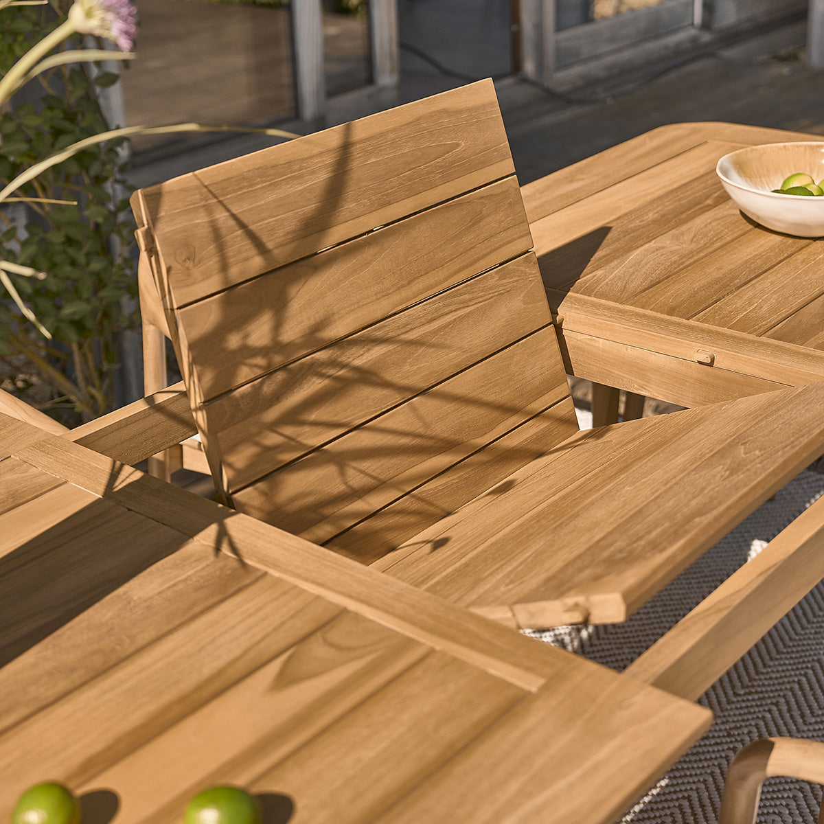 AMBRE - Set di mobili da giardino in teak massello con tavolo allungabile 6/8 pers.